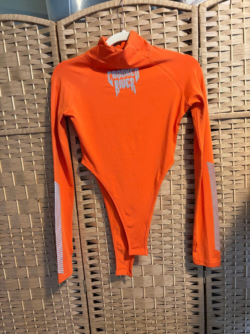 Crooked River Women's Orange Reflective High Cut Bodysuit Rave Wear MED